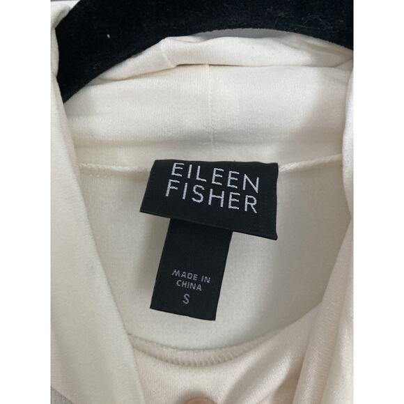 Eileen Fisher Stretch Silk Jersey Scrunch Neck Top Turtleneck Cream Small - Picture 3 of 11